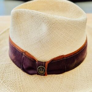 Goorin Bros Hartman Stylish Natural Straw Fedora Hat w Wide Brown Fabric Large